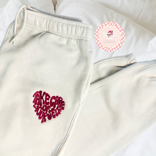 Take Care Luxe Sweatpants - Thread and Rose Embroidery Studio